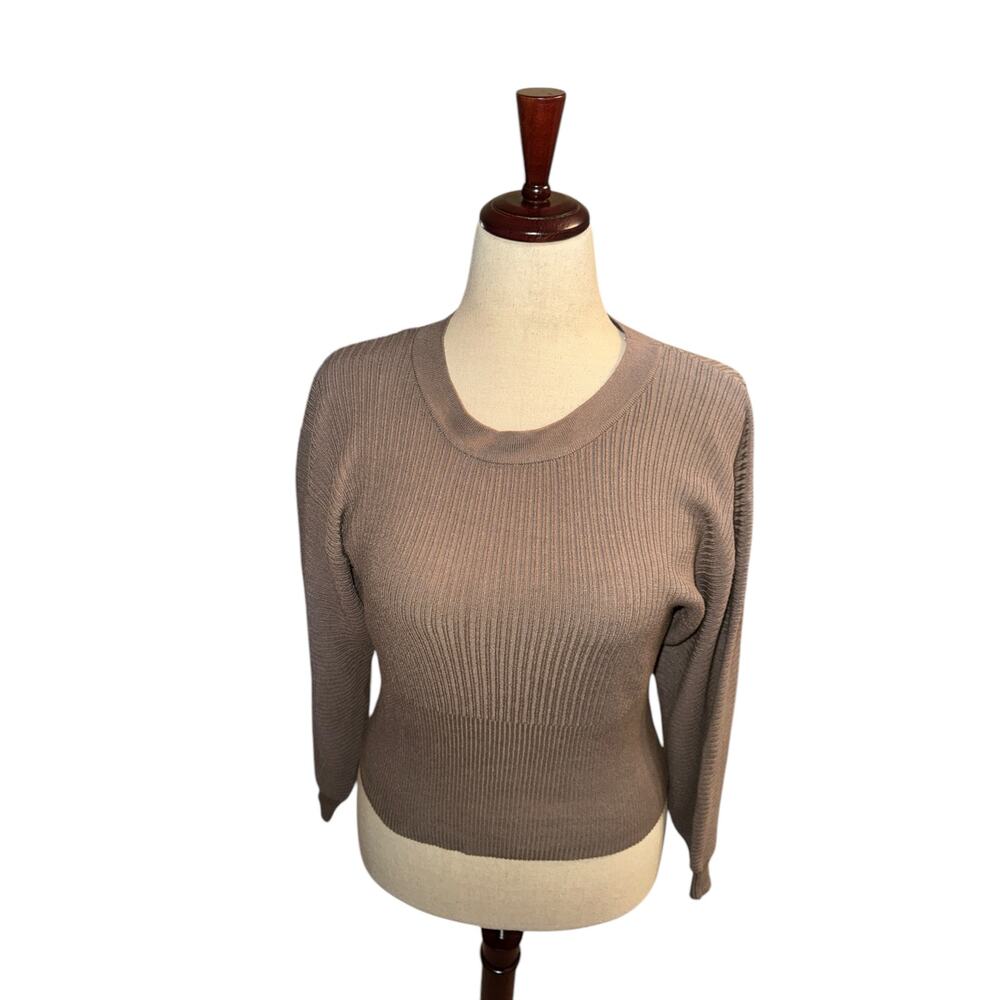 Pink Rose women’s pink taupe round neck ribbed long sleeve sweater top sz S